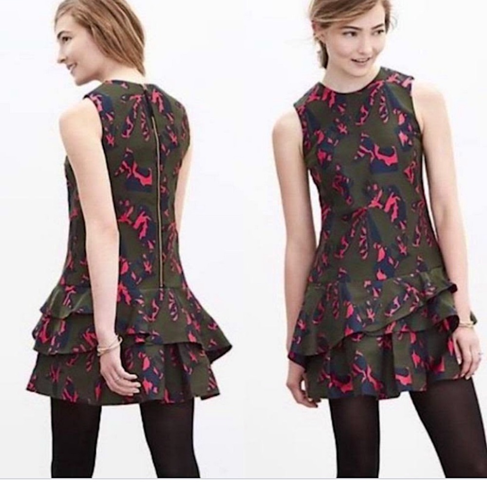 Banana Republic Jacquard khaki sleeveless Drop Waist Dress 8